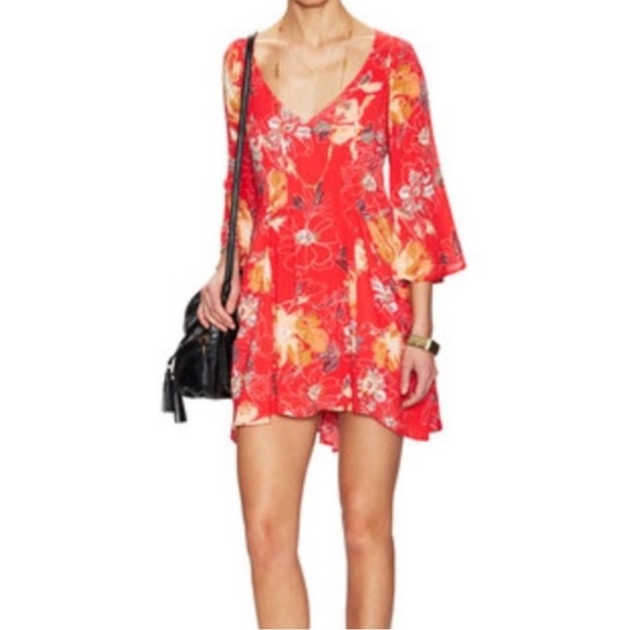 Free People Eyes on You Red Floral Print Poppy Mini Dress - Picture 1 of 16